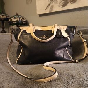 Coach Mickie Spectator Black and Cream Leather Bag